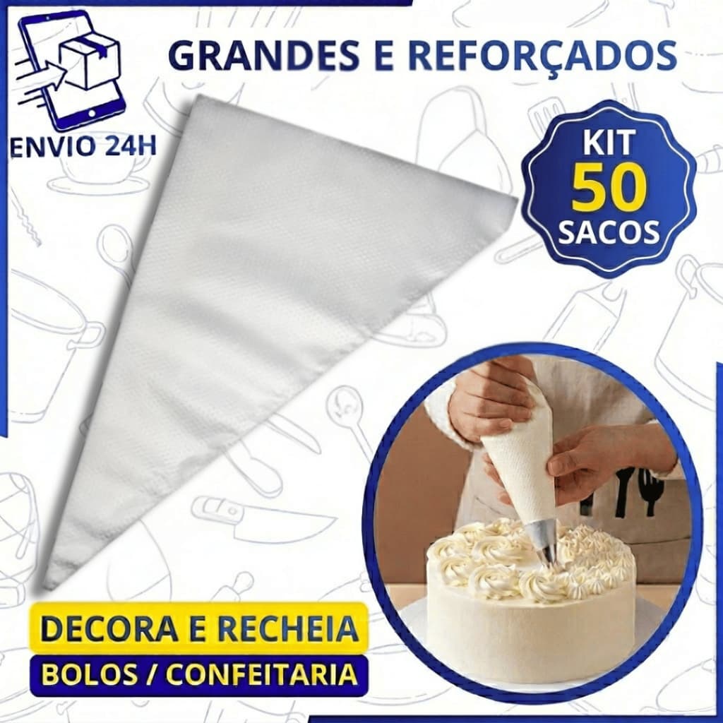 Kit 50 Sacos De Confeitar 33cm Grande Profissional Reforçado Bolo Doce Cupcake Confeitaria