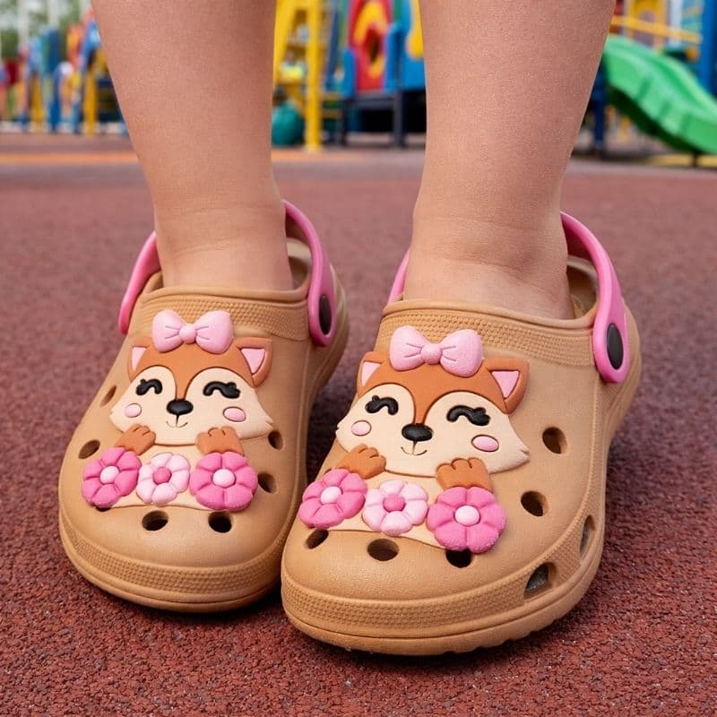 Sandália Infantil Feminina Babuche Para Menina Papete Raposinha feliz Confortável