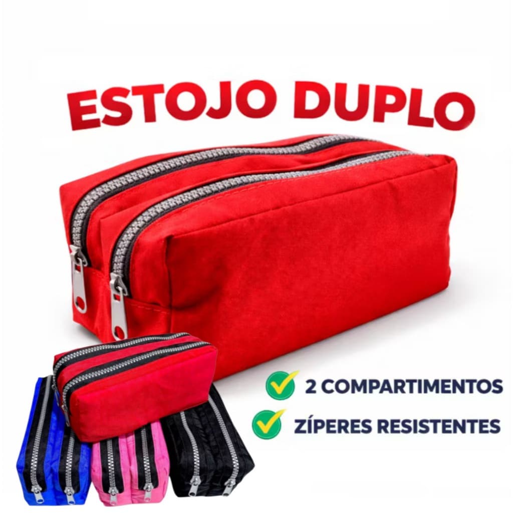 Estojo Tactel Ziper Duplo Reforçado Espaçoso, Escolar