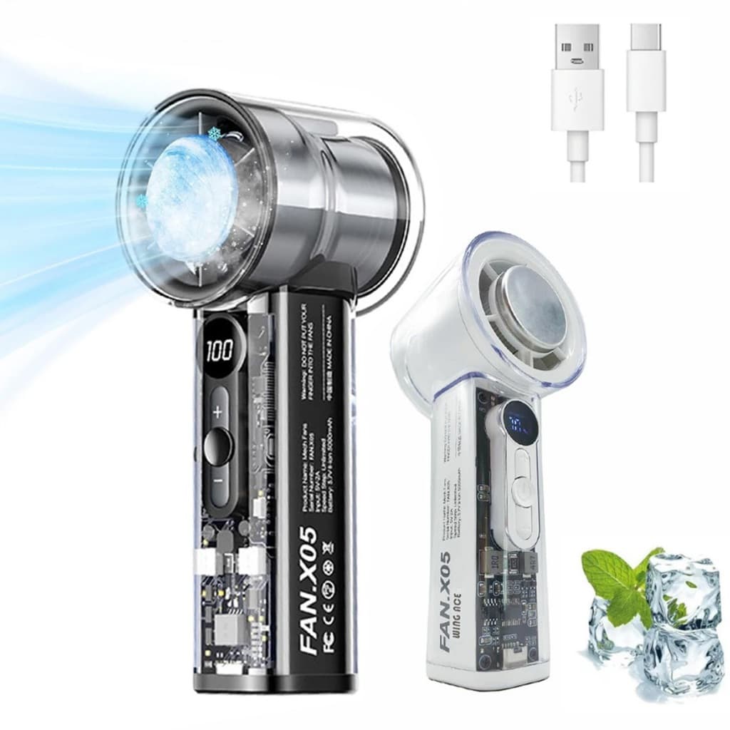 Mini Ventilador Portátil X05 Potente Turbo Resfriamento LED Velocidade Ajustável Silencioso Recarregável