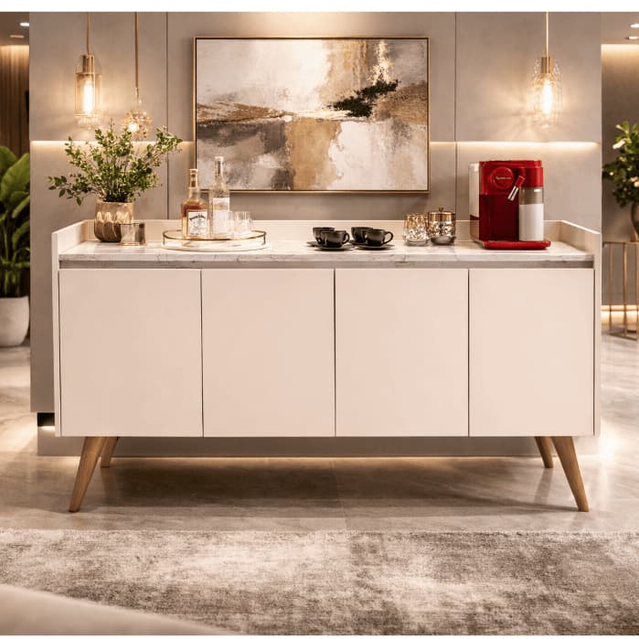 Aparador Buffet Sala Pés Palito 2,3 e 4 Portas Luxo Prime - Várias Cores - JM Mais Móveis