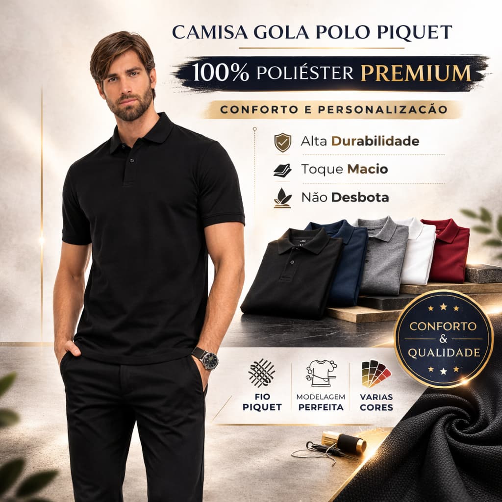 Camisa Gola Polo Piquet 100% Poliéster Premium - Conforto e Personalização