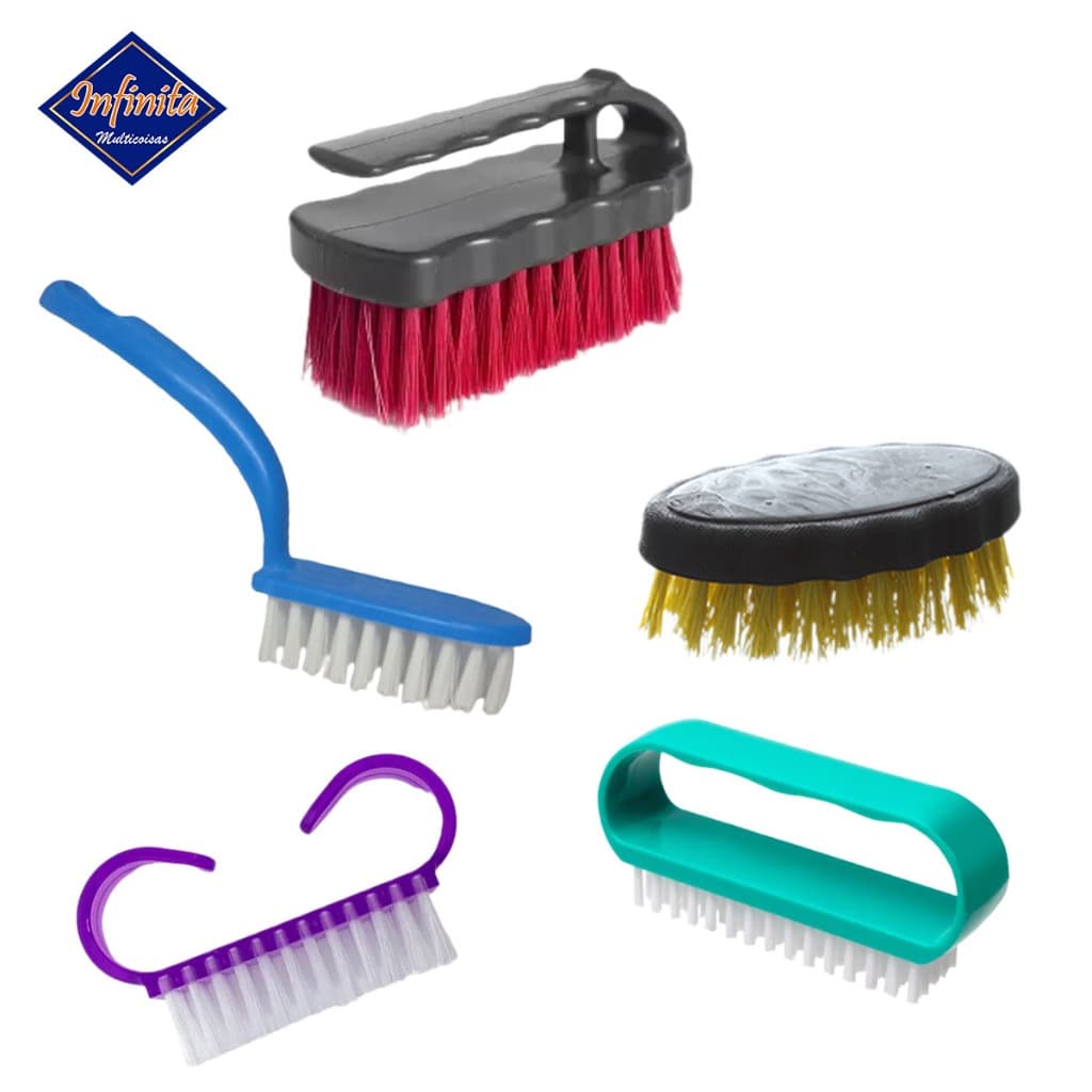 Kit Escova multiuso lava roupa tênis unhas limpeza geral plástico