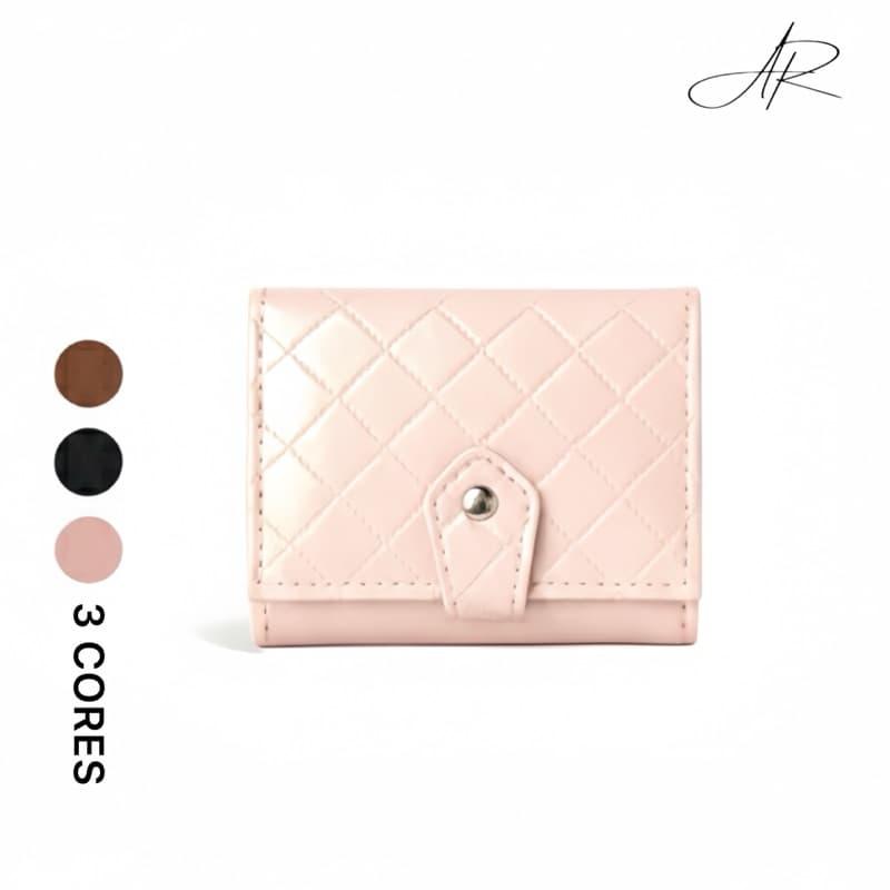 Carteira Feminina Pequena Aurium Original com Botão, Espelho, Porta Cartões, RG, CNH, Presente de Luxo.