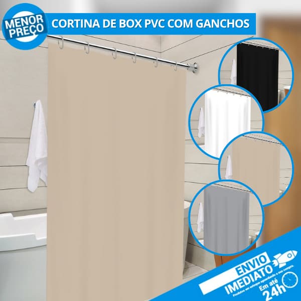 Kit 2 Cortinas Para Box Banheiro Antimofo Impermeável Alta Qualidade c/ Ganchos