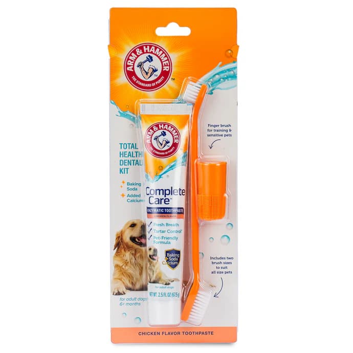 Kit Dental Pasta Enzimática Escova e Dedeira Hálito Fresco Sabor Para Cães Arm & Hammer