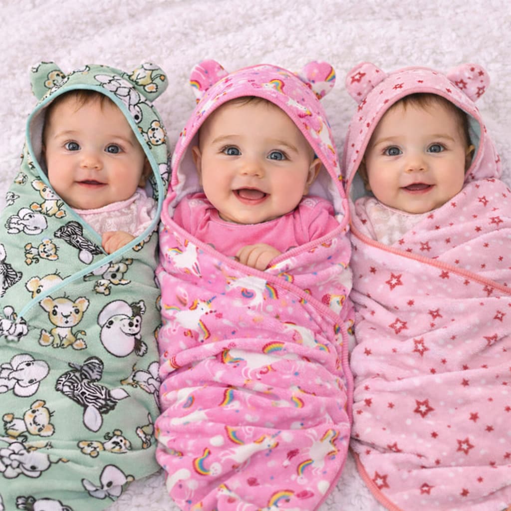 Toalha de Banho Bebe Kit 3 Toalhas Bordada com Capuz Forrado em Tecido Fralda 100% Algodão