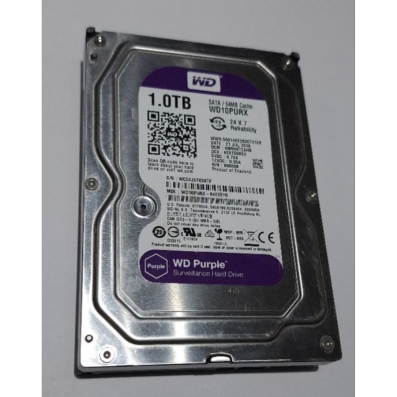 HD 1TB WD Purple Para CFTV DVR Câmeras Segurança Testado SMART OK
