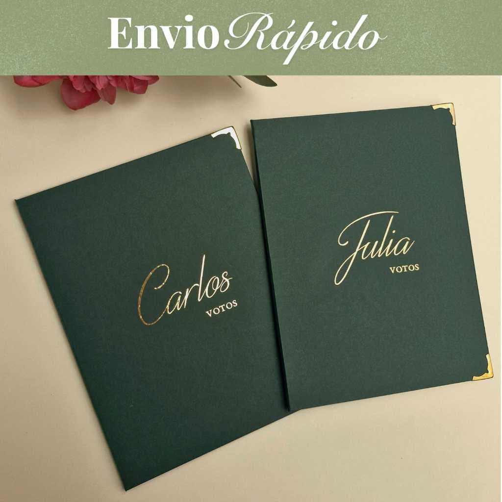 Par de Votos Capa Dura 20x15cm Cartonada Luxo Casamento  - Impressão Metalizada - Diversas Cores