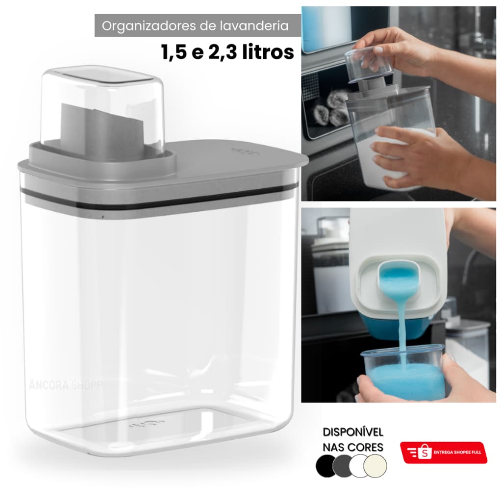 Dispenser Organizador de Lavanderia 1,5L / 2,3 Acrílico Porta Amaciante Sabão em pó Sabonete Liquido