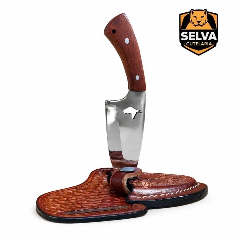 Faca Faquinha Campeira em Aço Inox 420 com Bainha de Couro Legítimo Costurada a Mão