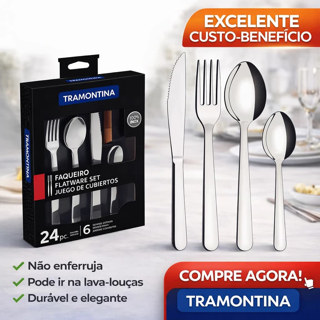 Faqueiro Tramontina 24 Peças Malibu em Aço Inox Alto Brilho Resistente