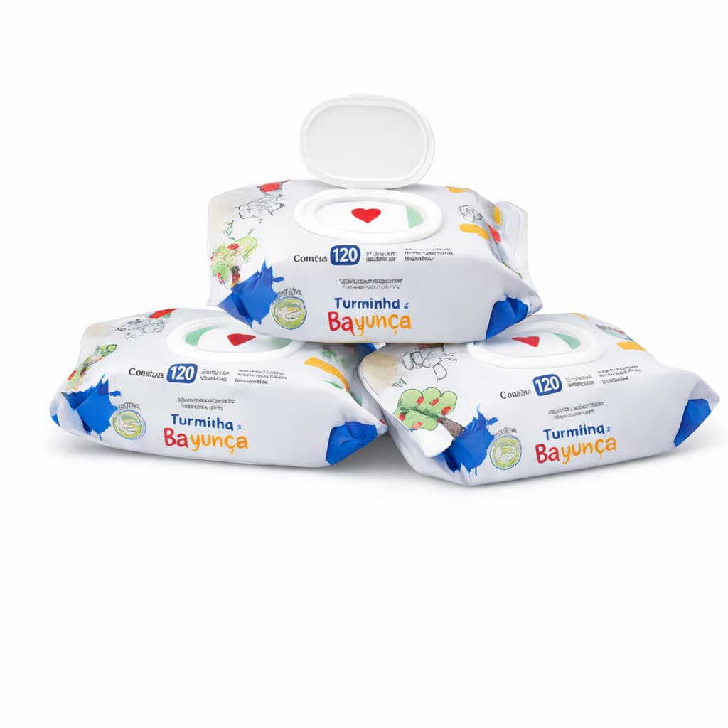 Kit 3 Toalhas Umedecidas Turminha da Bagunça 120 Folhas C/ Tampa 98% Água