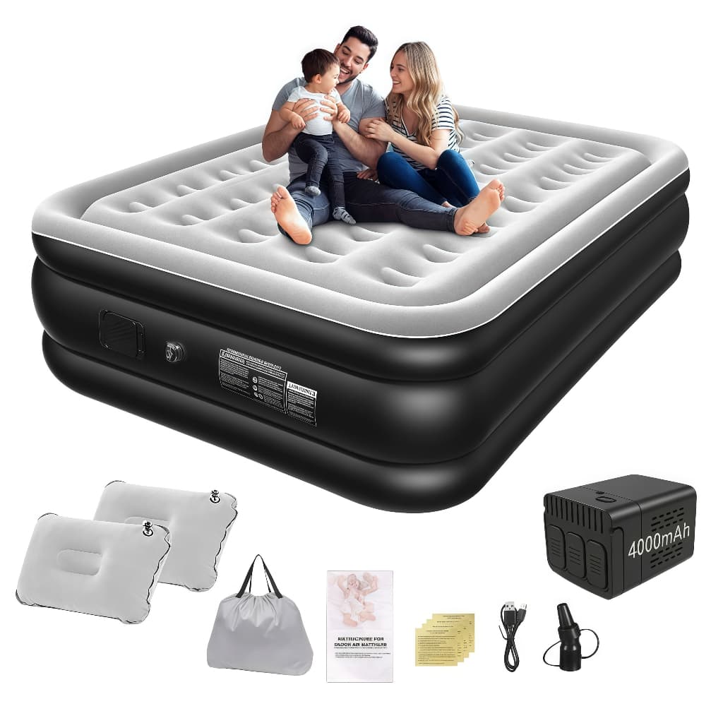 Colchão Inflável Queen Casal com Bomba Elétrica Embutida 2 Travesseiros Cama De Campanha