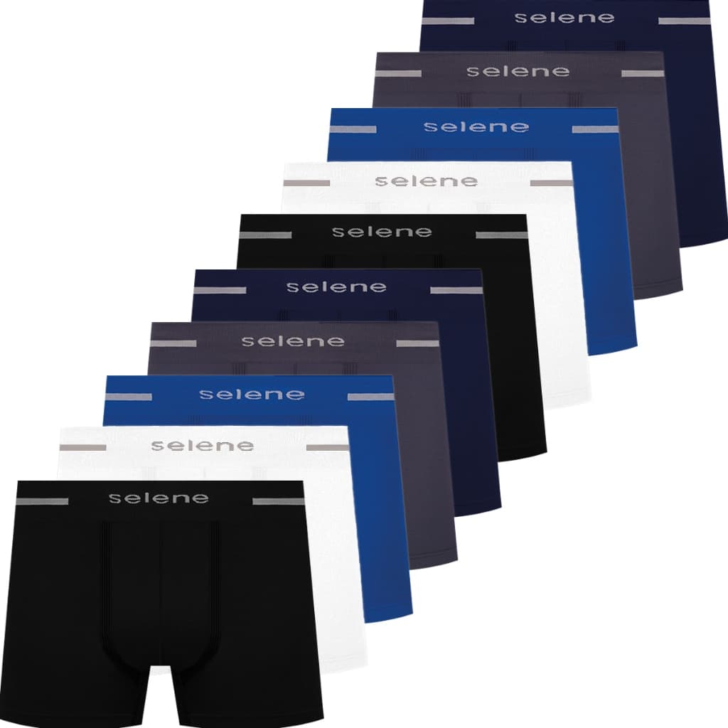 Kit 10 Cuecas Boxer Selene Em Poliamida Sem Costura Confortável Cueca Masculina Pacote Box Adulto Original