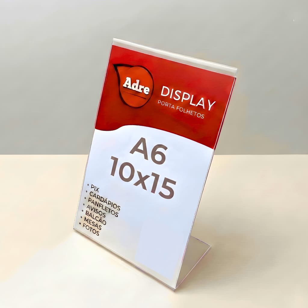 Display Acrilico A6 L 10x15 Acrílico (ps) Plaquinha Pix QRcode Aviso Mesa Balcao Cardapio Comunicado