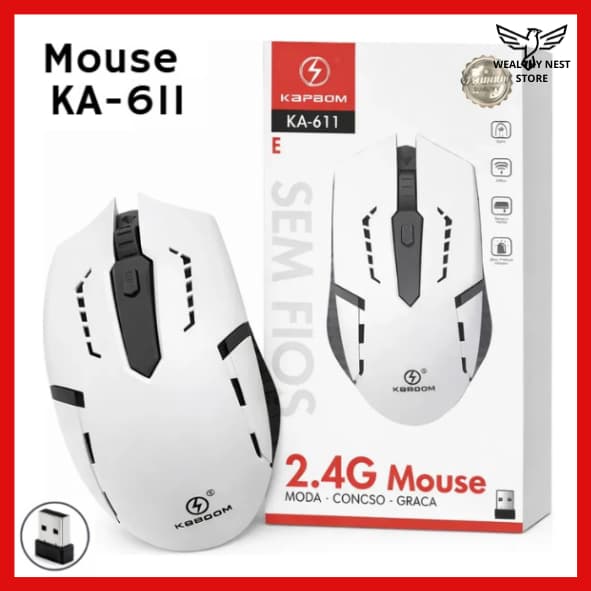 Mouse Sem Fio 2.4GHz Ergonômico Óptico 1600 DPI Com Receptor USB Nano Para Notebook e PC - Prático e Confortável