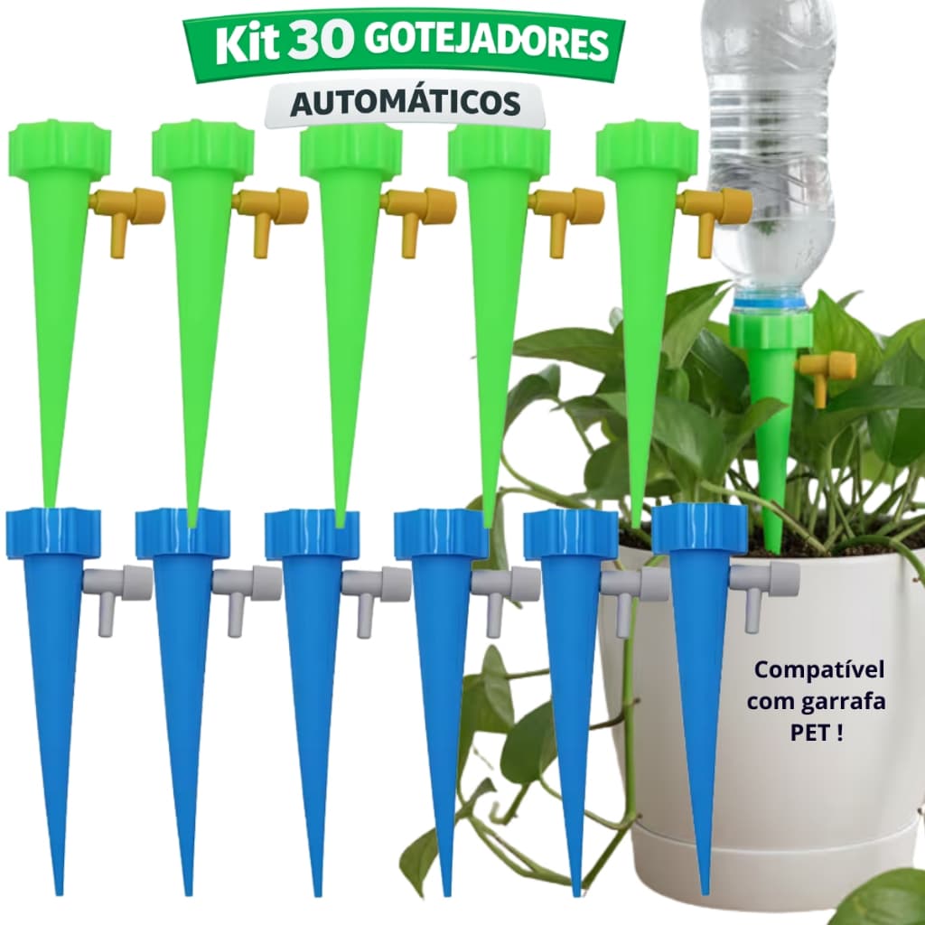 Kit Com 30 Gotejador Irrigador Acoplável Em Garrafa Pet Jardim Dosador Vaso Em Garrafa