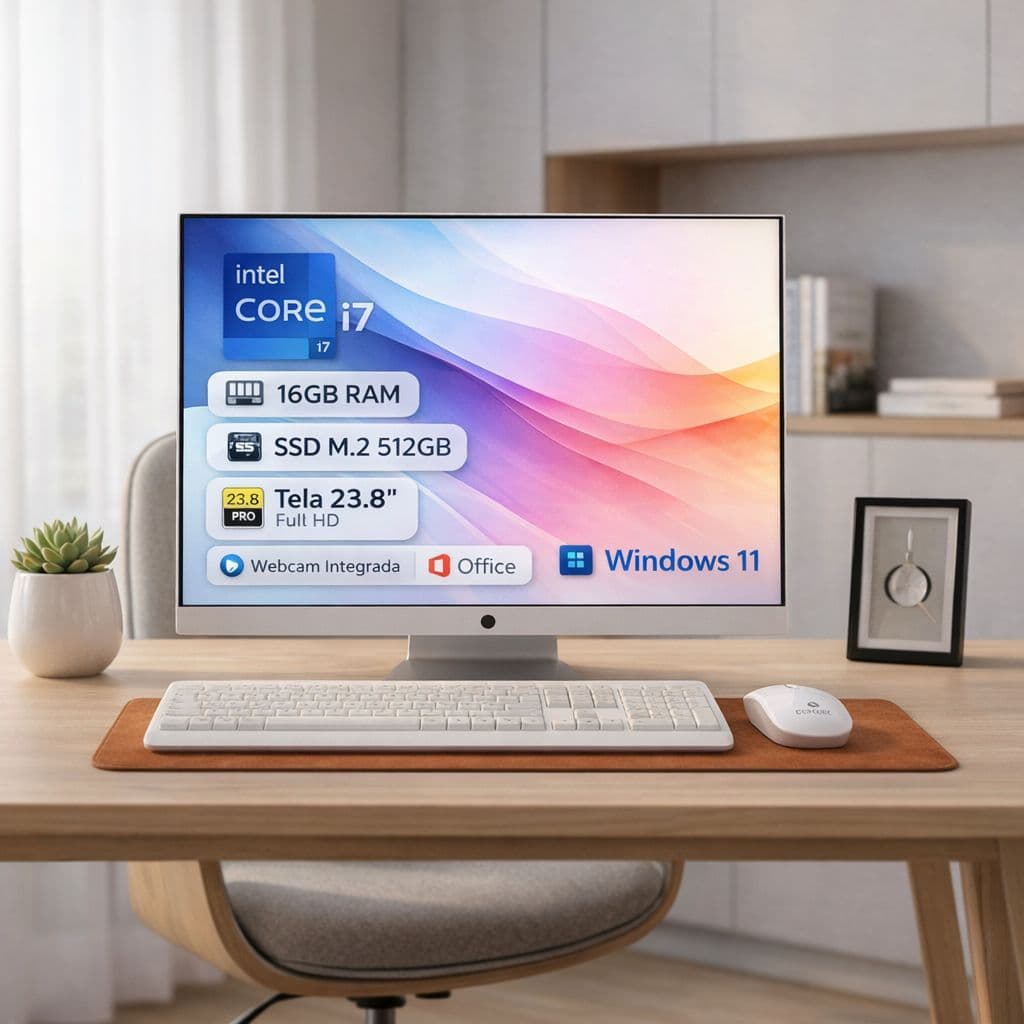 Computador All In One I7 16gb Ssd M.2 512gb Tela 23.8 Full Hd Branco Bivolt 127/240v 50/60hz