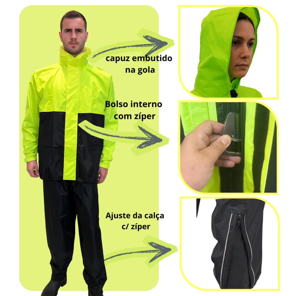 Conjunto Capa De Chuva Motoqueiro Nylon Emborrachado Impermeável Reforçado Para Moto Motoboy