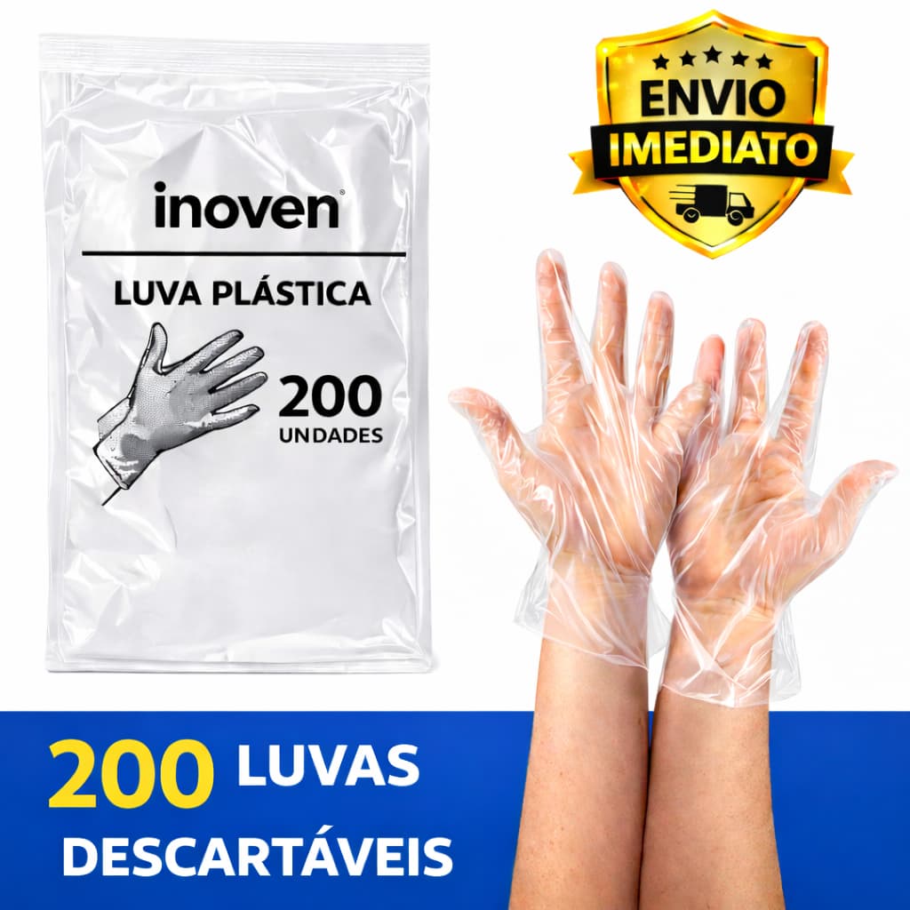 Luva Plástica Descartável 200 unidades Inoven Higiene Culinária e Limpeza