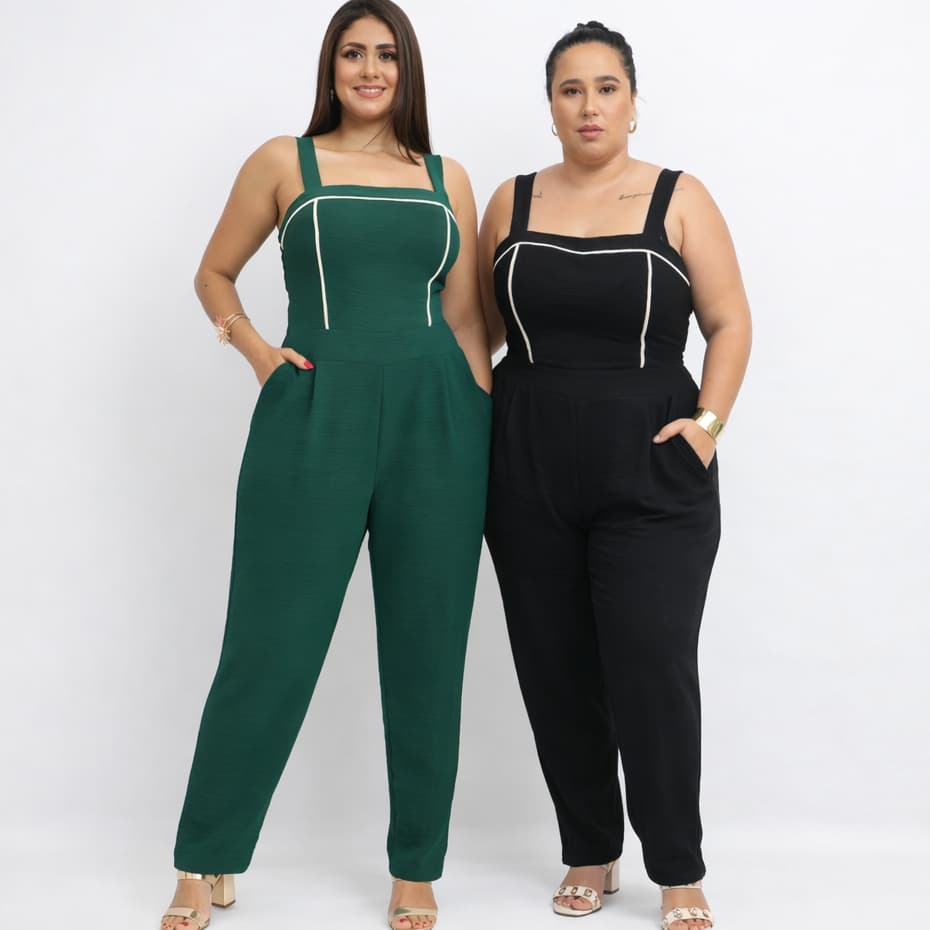 Macacão Feminino Vies Longo de Alcinha Com LInhas Duna Skinny Social Elegante