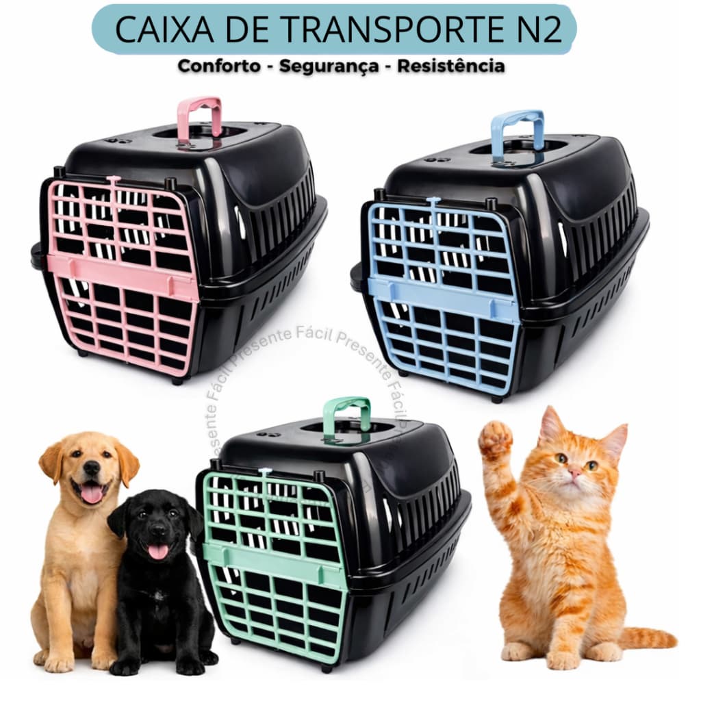 Caixa de Transporte N2 Premium Transportadora Passeio Viagem Pet Animais Gato Cães Coelho Resistente Alça Trava