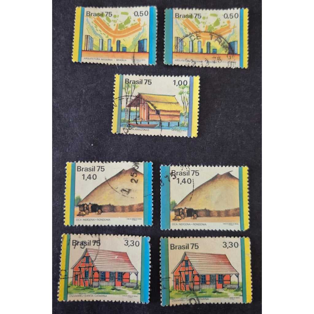 Selo dos correios - Série completa das habitações no Brasil 1975 C880 a C886. Selos usados Filatelia