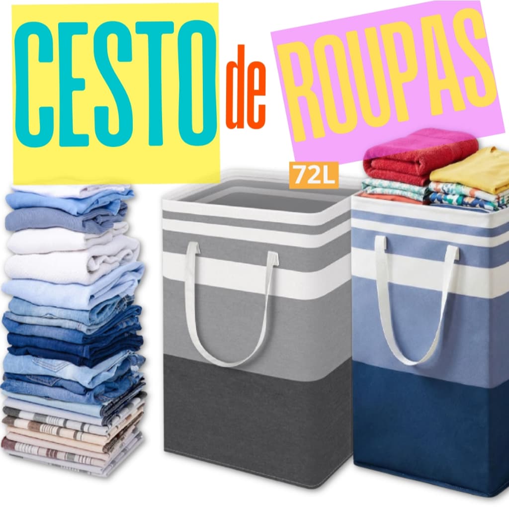 Cesto de Roupa Suja 72L Dobrável Retrátil Multiuso