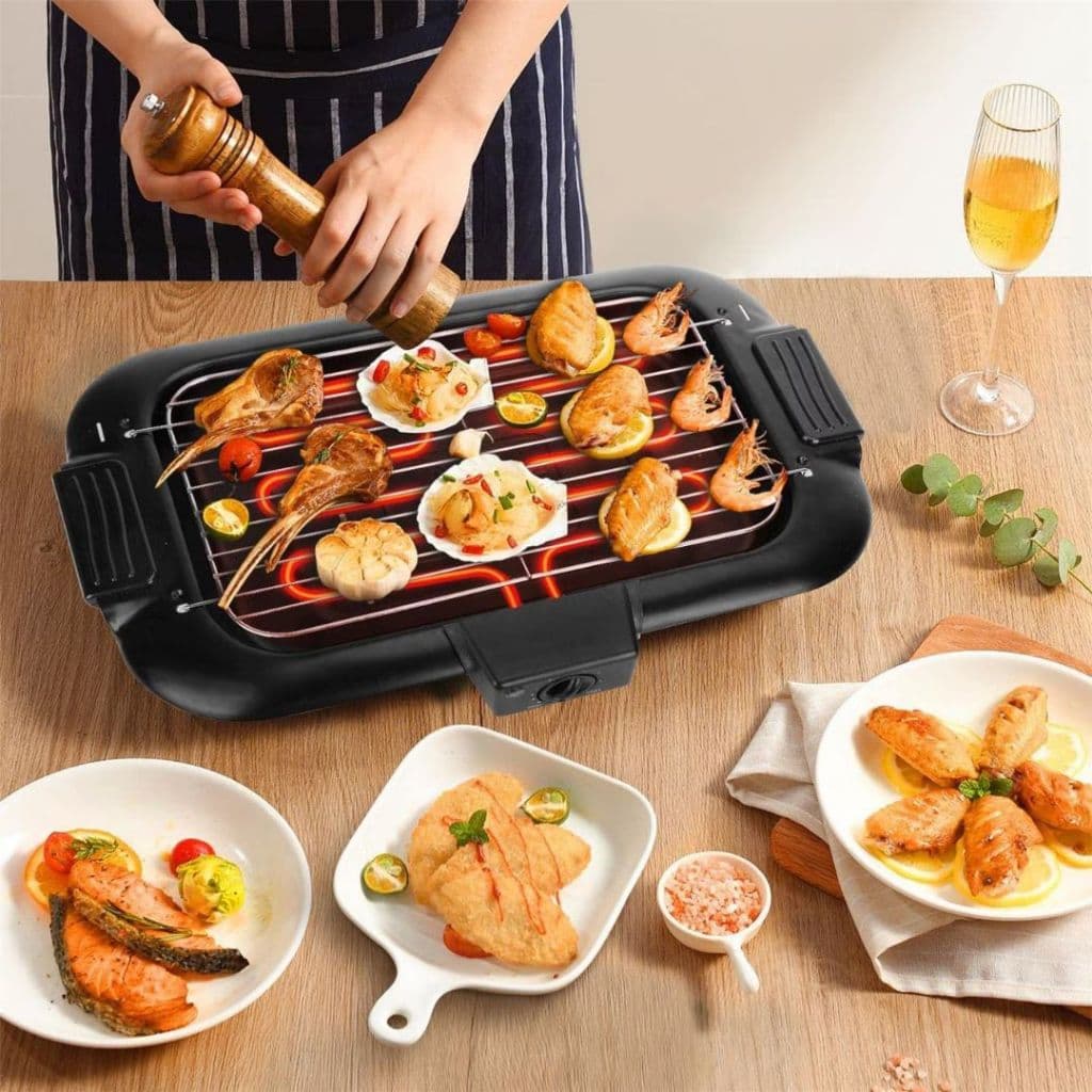 Churrasqueira Elétrica Interior Exterior Sem fumaça Grelhador Portátil Cozinha 110v