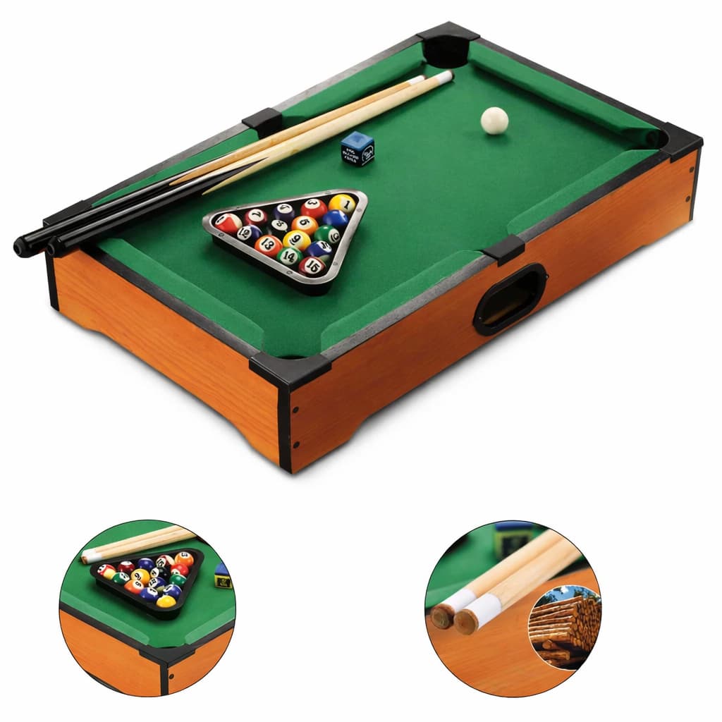 Mini Mesa De Sinuca Bilhar Madeira Infantil 16 Bolas 2 Tacos 1 Giz Alta Qualidade MDF 51x32 CM