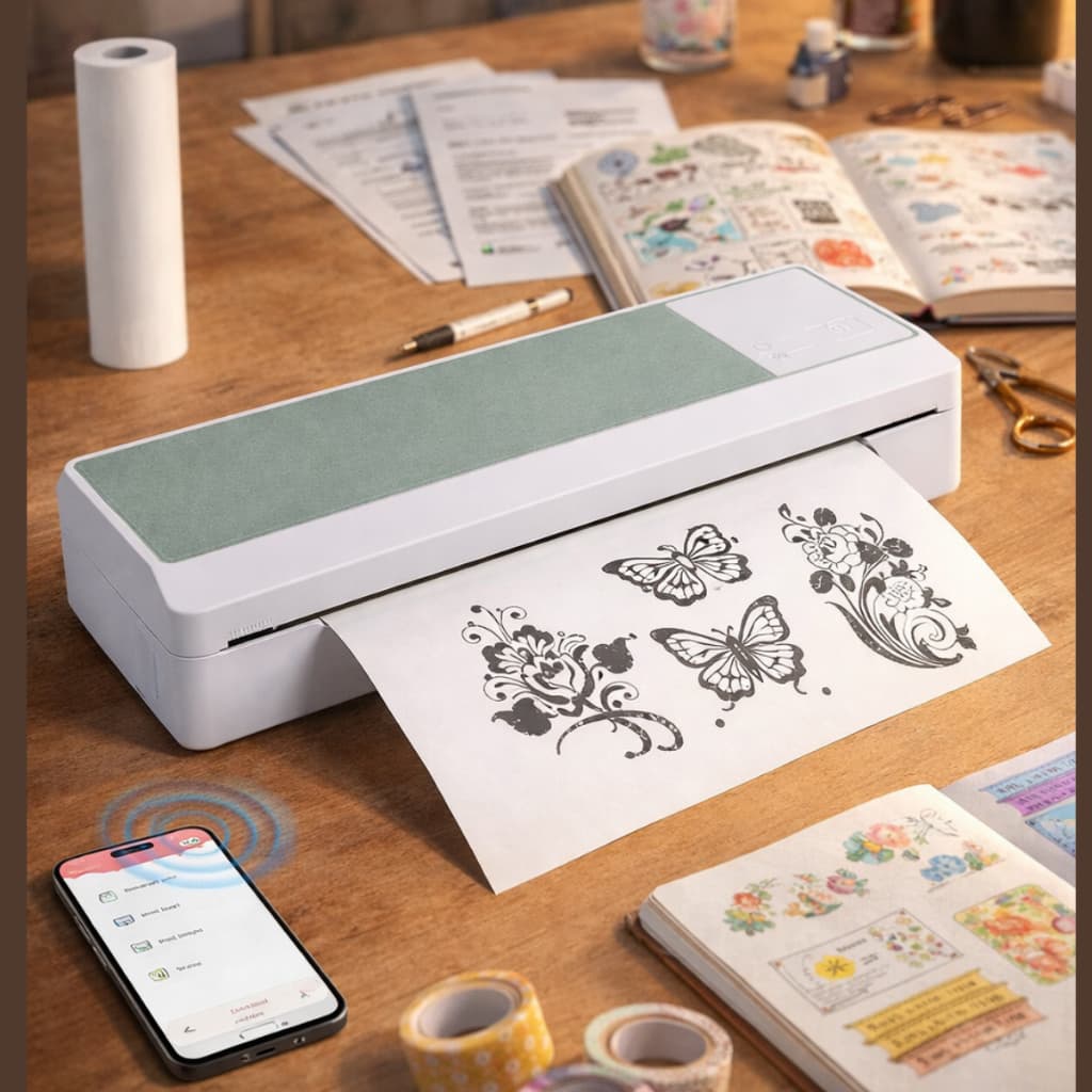 Impressora Térmica A4 Sem Fio Portátil Sem Tinta Bluetooth Branco Profissional Documentos 5v Tatoo