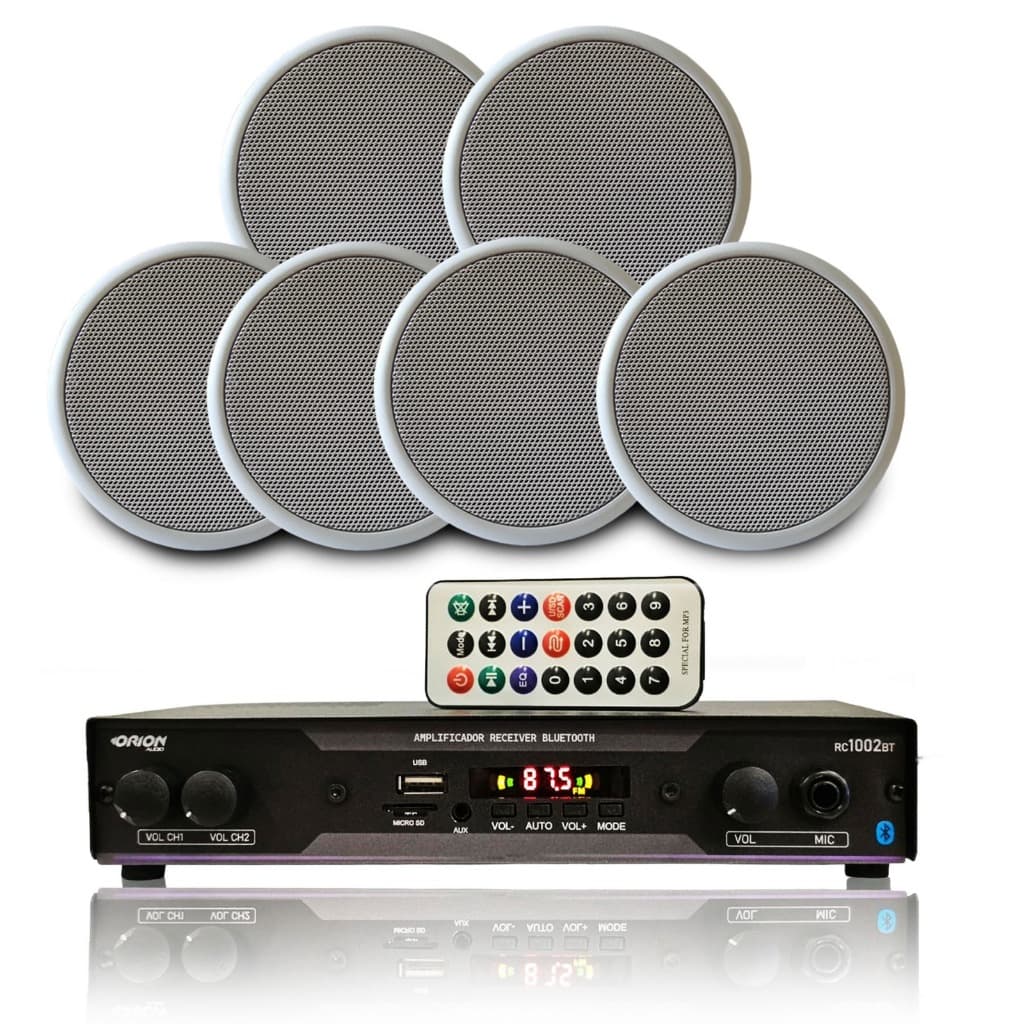 Kit Som Ambiente 6 Caixas 5pol Receiver Bt Arandela Embutir  