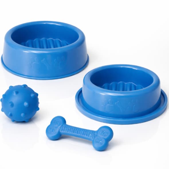 Kit Comedouro Anti Formigas + Bebedouro Para Cães e Gatos + Bolinha + Osso - Brinquedo 300ML