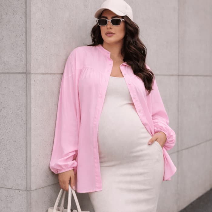 Camiseta Para Gestante Feminino Elegante Estilosa Chemise Confortável Tecido Leve Premium Casual Trabalho Grávida