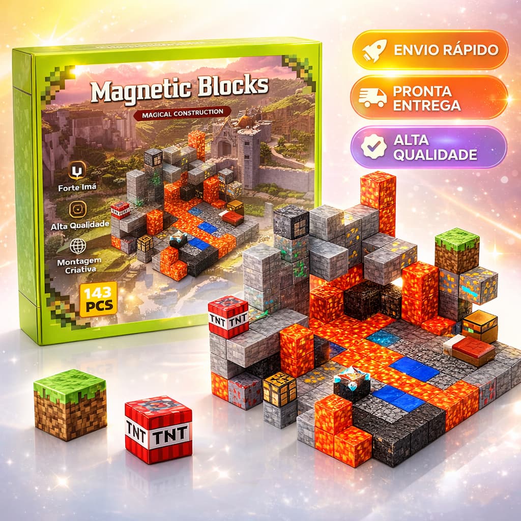 Blocos Magnéticos tipo Minecr 45 78 100 143 Peças para montar 🧲 Criativo Infantil Educativo Imã Forte