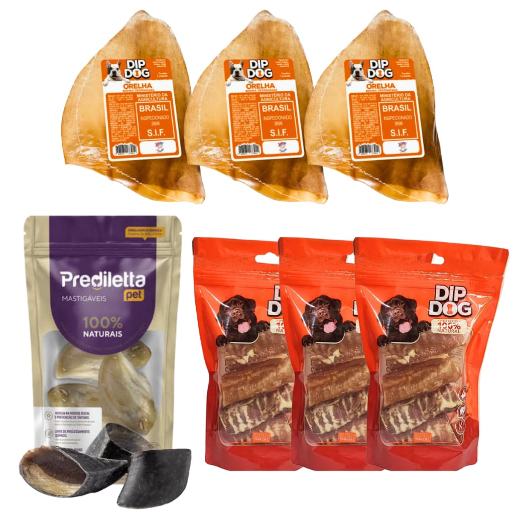 Mordedor Natural para Cães Casco Bovino Traqueia Bovina Orelha Bovina Escolha seu Pack Sortidos