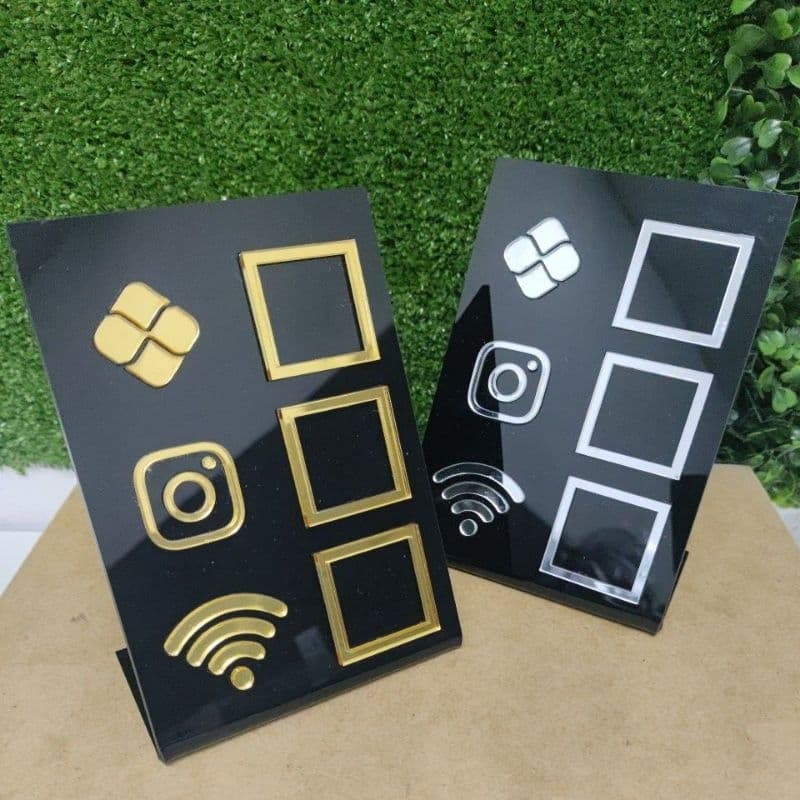 Placa Pix Acrílico 3 em 1 - QR Cod Pix, Instagram e Wi- Fi
