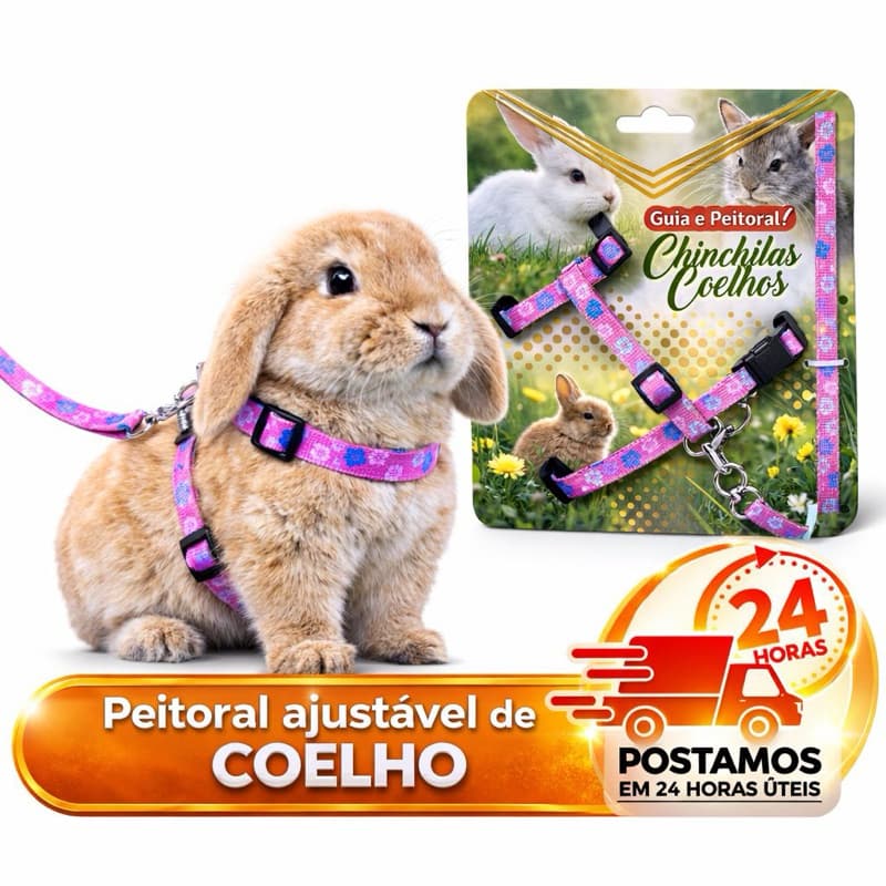 Coleira Peitoral com Guia Ajustável e Estampado Para Coelhos e Chinchilas 🐰🐭