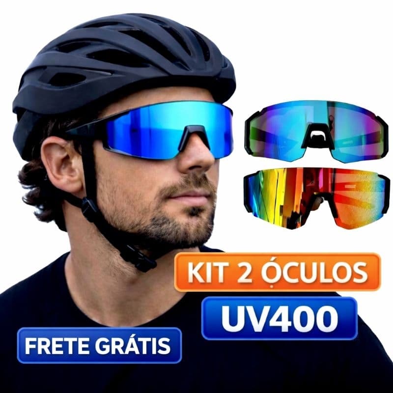 Kit 2 Óculos de Ciclismo Unissex UV 400 Lentes com Proteção Solar, Visual Esportivo