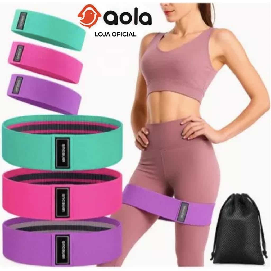 Kit 3 Faixas Elásticas de Tecido | Treino, Yoga| Resistentes, Confortáveis e Antideslizantes