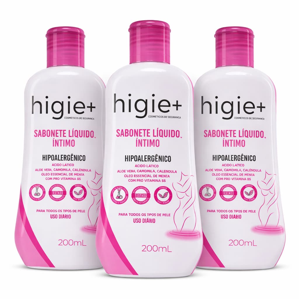 Sabonete Íntimo Hipoalergênico Higie+ Kit 3 Frascos 200ml Uso Diário Seguro