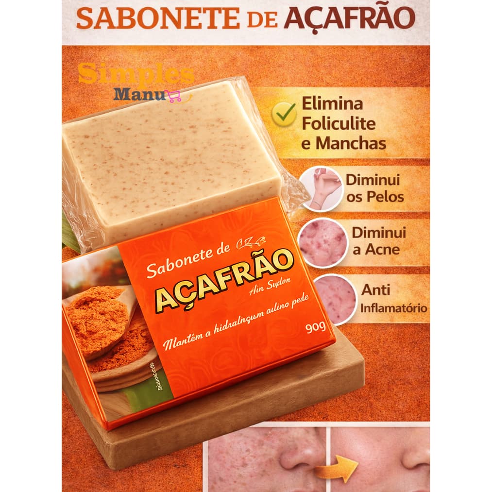 Sabonete de Açafrão Bionature 90g Clareia Manchas Acne Foliculite Limpeza Profunda da Pele