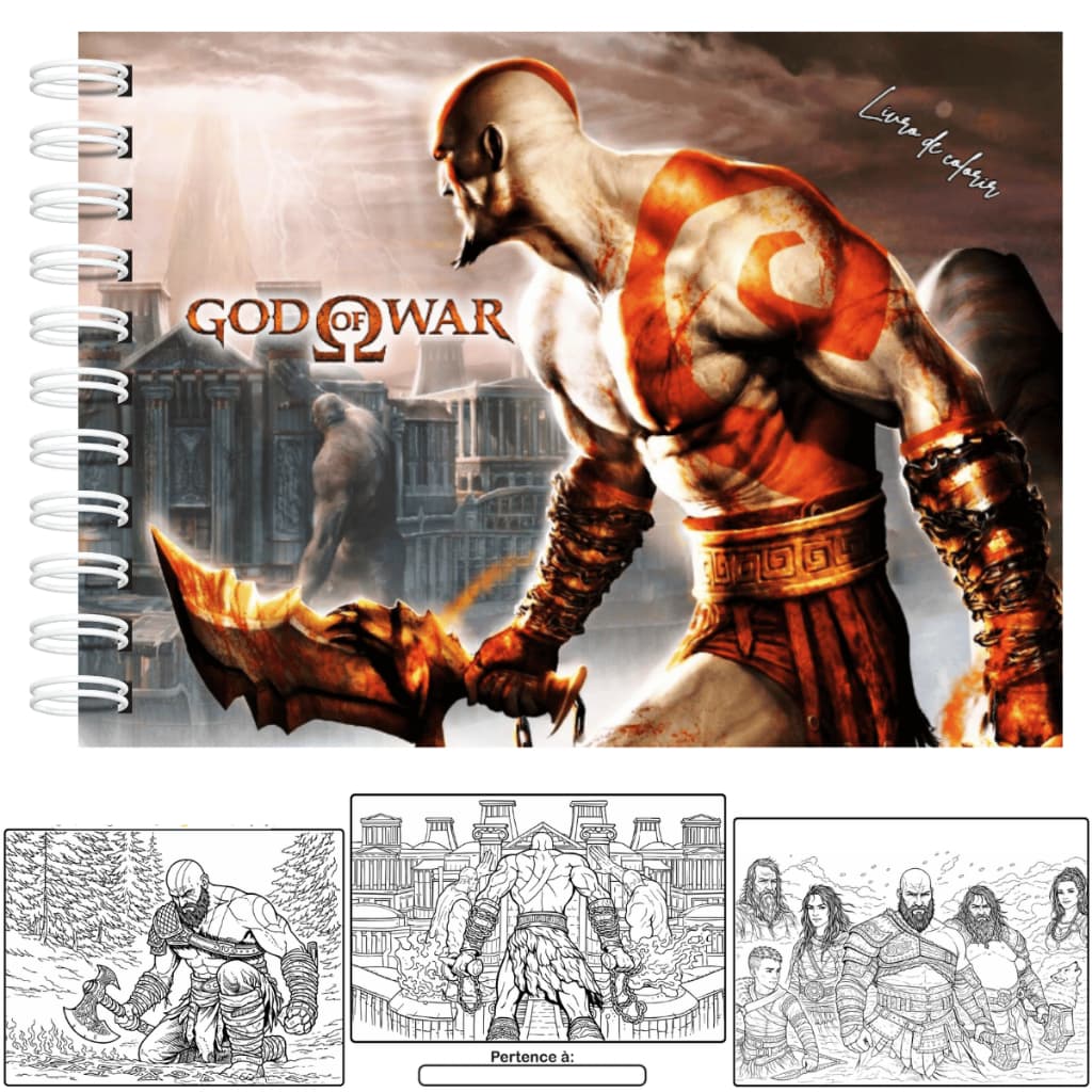 Livro De Colorir God Of War Kratos A5 Capa Dura 54 Folhas 180g + Acetato