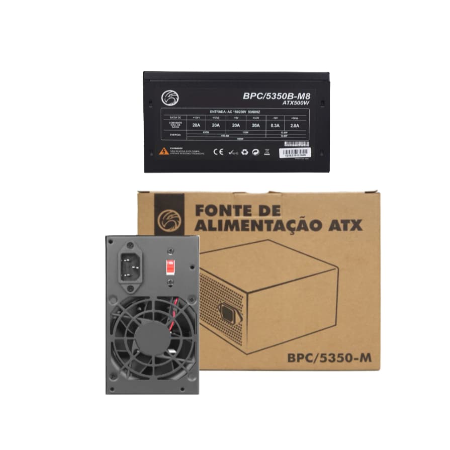 Fonte BRAZIL PC 500W Bivolt 110v 220v Cooler 80mm 8cm ATX 12V 24 Pinos silenciosa computador PC