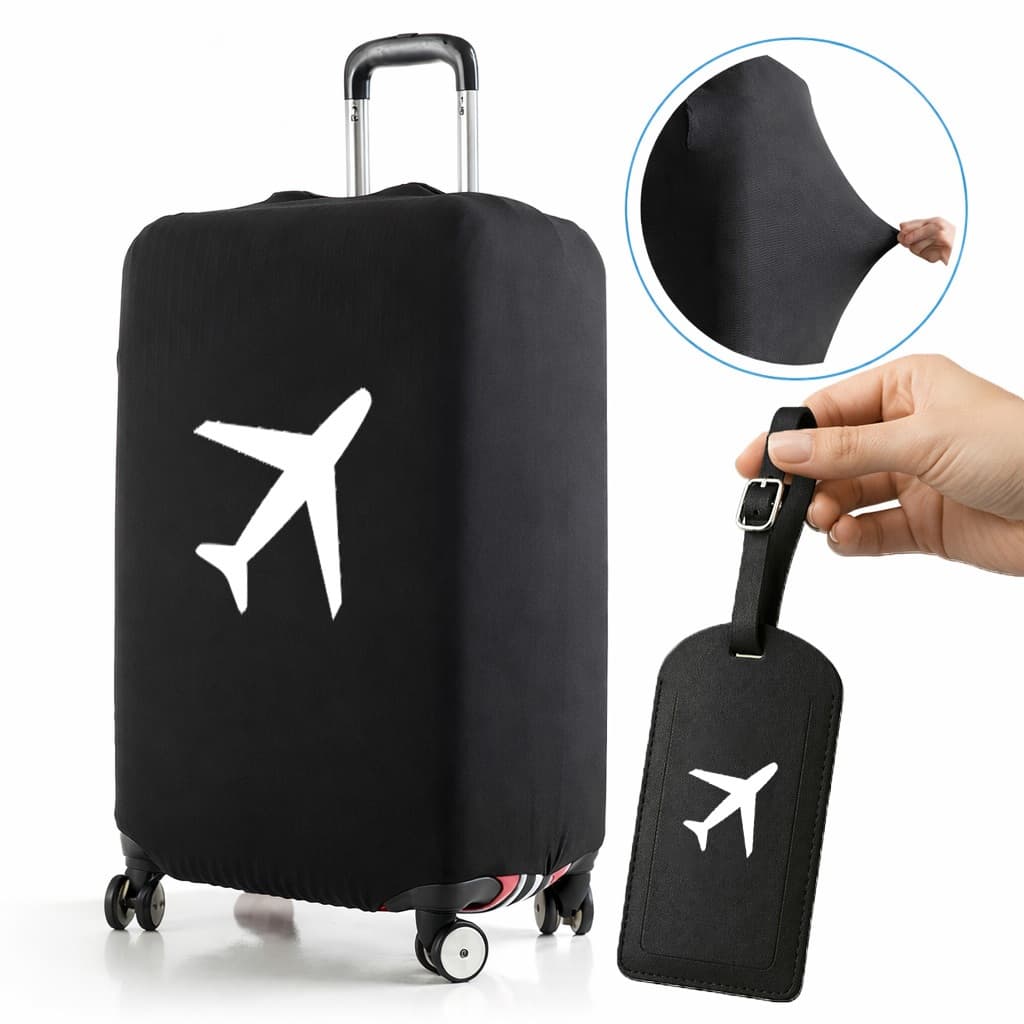 Kit Capa De Mala + Tag Etiqueta Tecido Canelado Bagagem Elástica Para Viagem Protetora Premium
