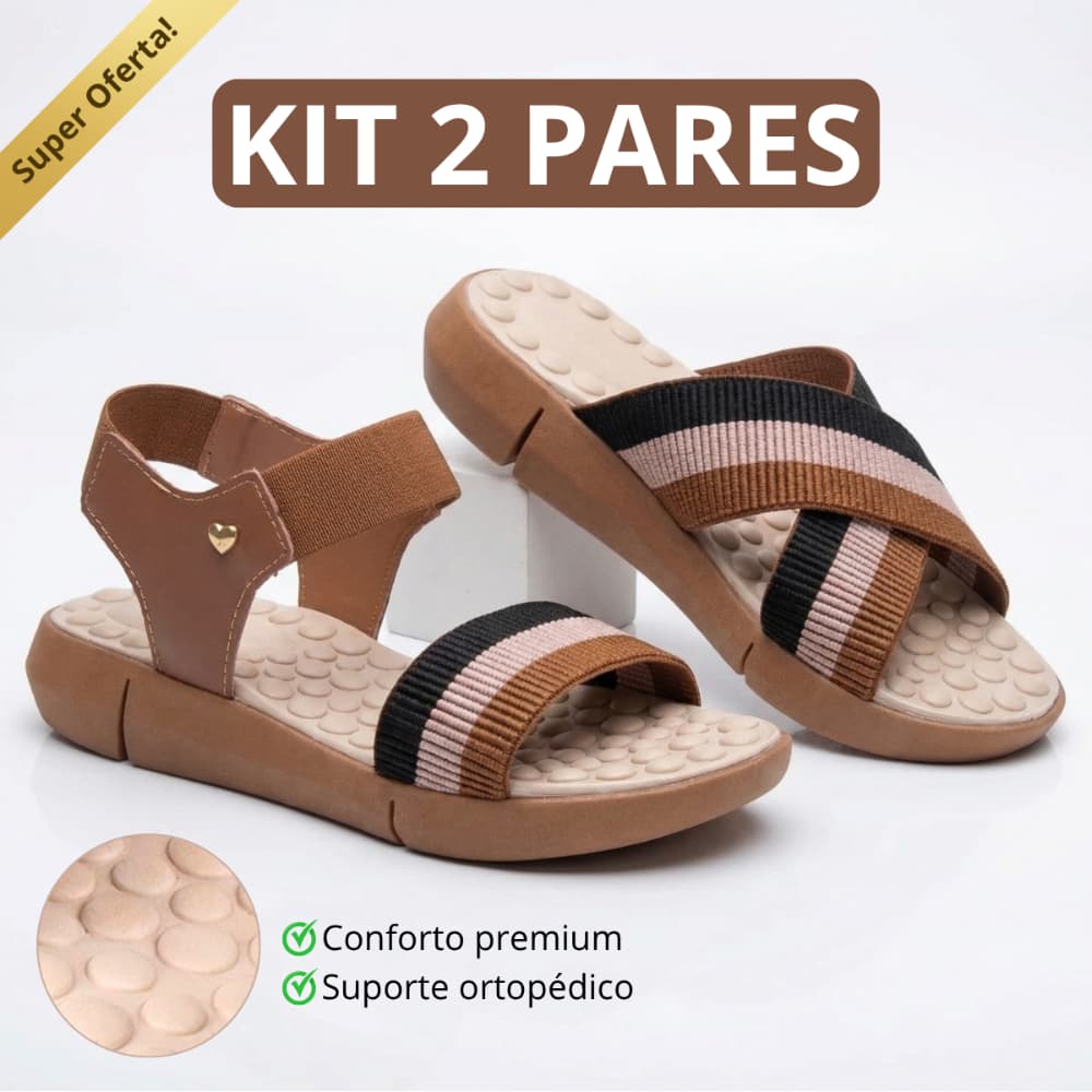 Kit 2 Pares Chinelo + Sandália Feminina Ortopédica Palmilha Massageadora Macio Confortável Sola Eva