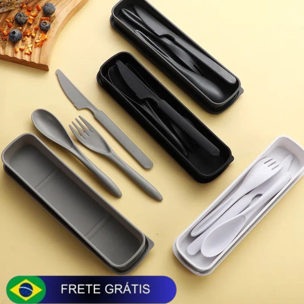 Conjunto De Talheres Ecológicos De Fibra De Trigo Livres De BPA Free Com Estojo Para Transporte