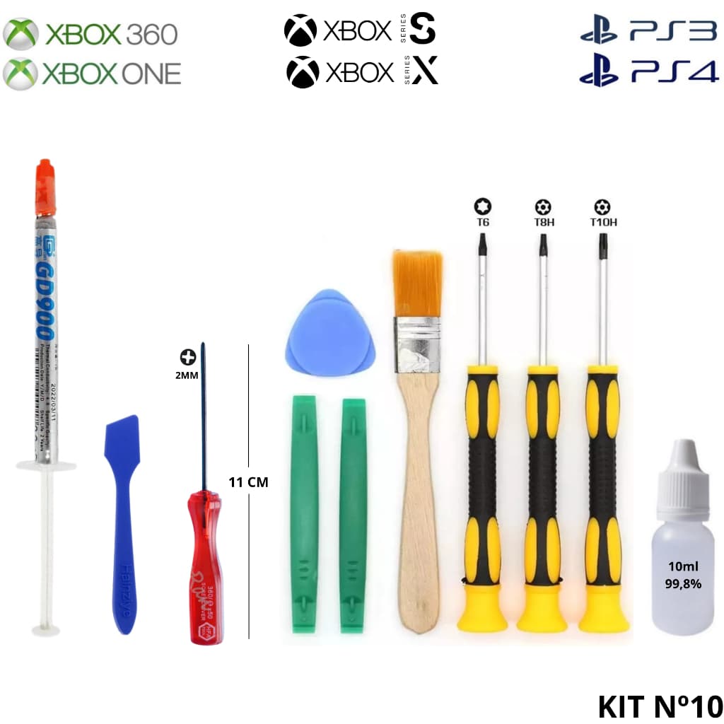 Kit Pasta Térmica Gd900 + Espátula + Phillips 2mm + Chaves Torx T6 T8 T10 Imantadas + Pincel + 10ml