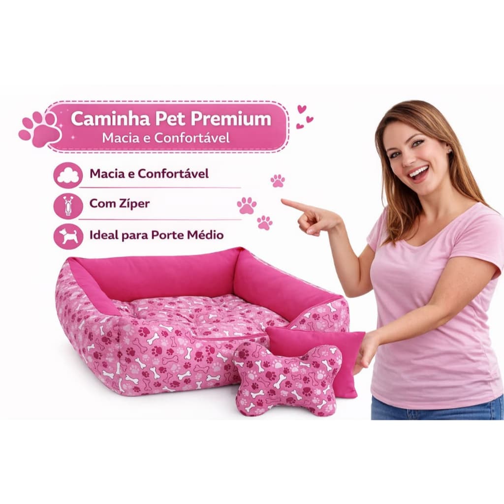 Cama Pet Tamanho 80x60cm Para Cachorro de porte Médio Com  Brinquedos que são Ossinho e Almofadinha
